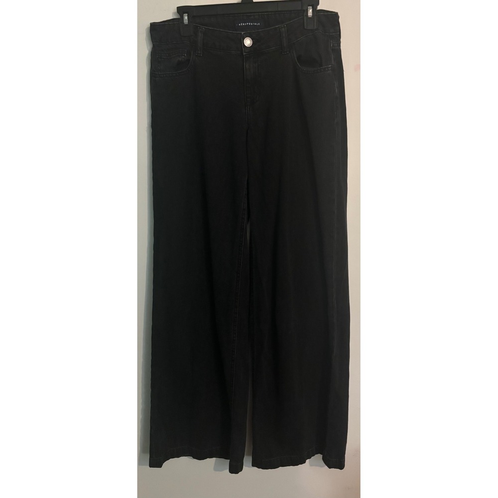Aeropostale Womens Sz 8 Black Low Rise Wide Leg Y2K Style Jeans Emo Skater